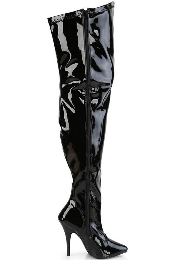 SEDUCE-3000WC Black Pattern Wide Calf Pre-order Thigh High Boots for Fashion Enthusiasts