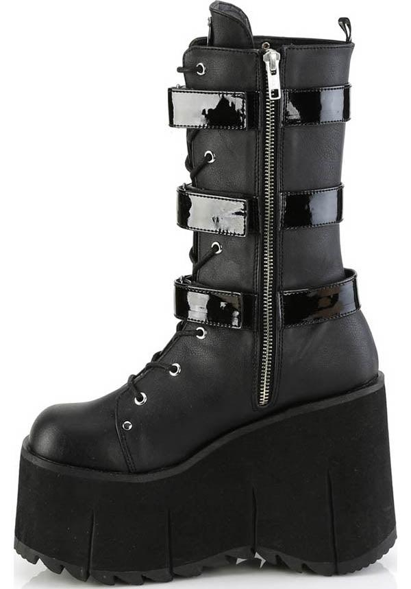 PREORDER: Demonia KERA-110 Black Platform Mid-Calf Lace-Up Boots