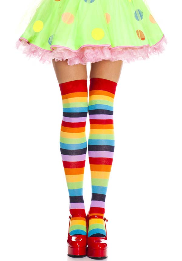 Rainbow Striped Acrylic Thigh High Socks for a Colorful Wardrobe