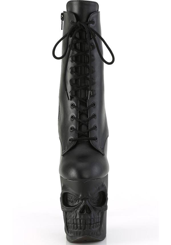 PREORDER - RAPTURE-1020 Black Faux Platform Heel Lace-Up Ankle Boots