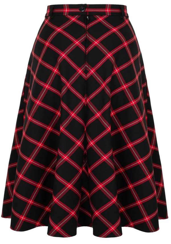 Hell Bunny Women's Janine Red and Black Tartan Midi Skirt