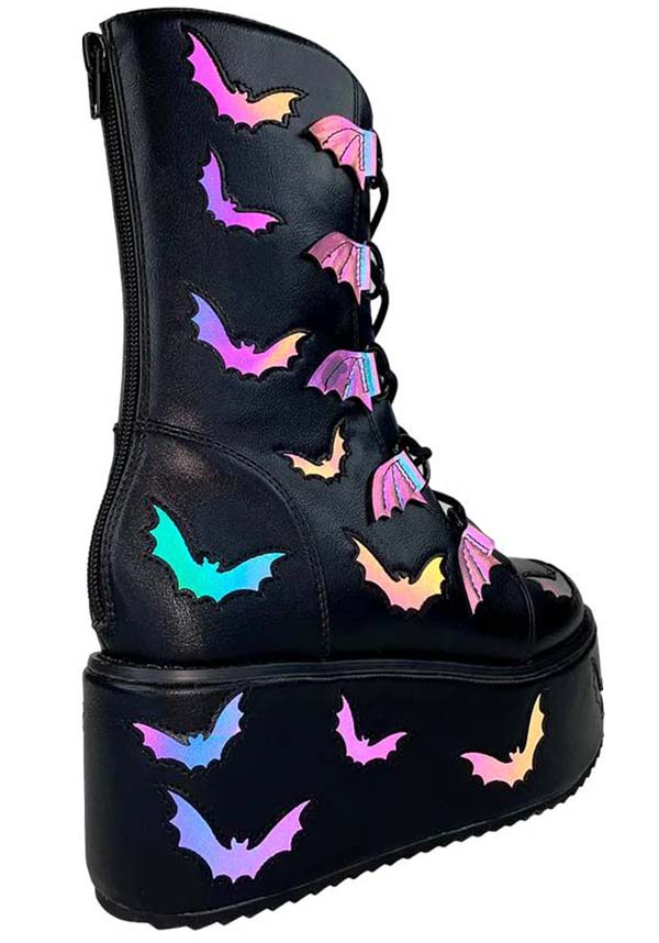 Strangecvlt's Striking Reflective Bat Platform Boots for Bold Fashion