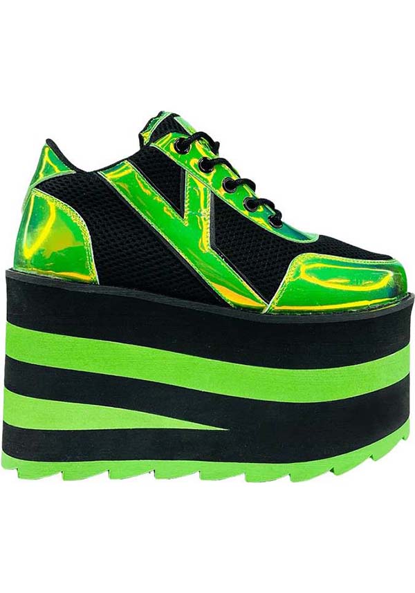 Karazii Stylish Platform Boots in Striking Black and Green Color Combination