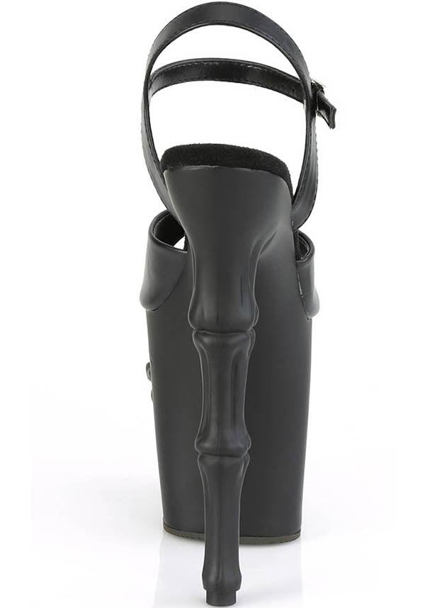 Pre - order Matte Black Skull Ankle Strap Platform Heels Rapture - 809
