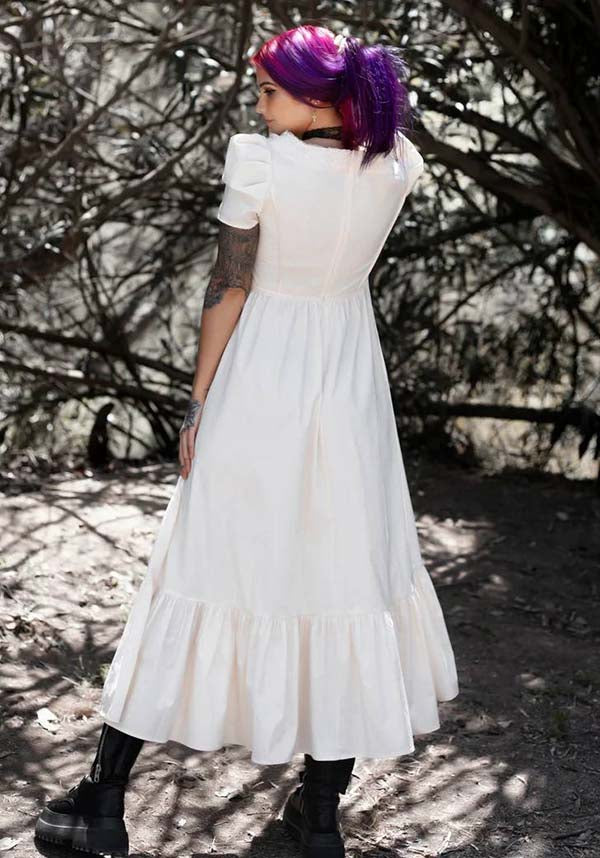 Elegant Ivory Gothic Dress by Lively Ghosts with Lace Details