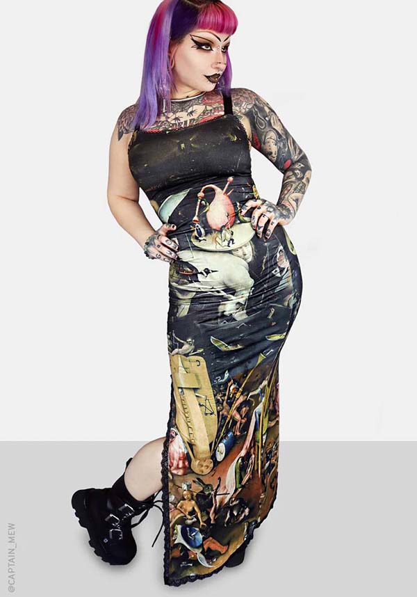 Earthly Delights Adjustable Straps MAXI Dress with Lace and Picot Trim