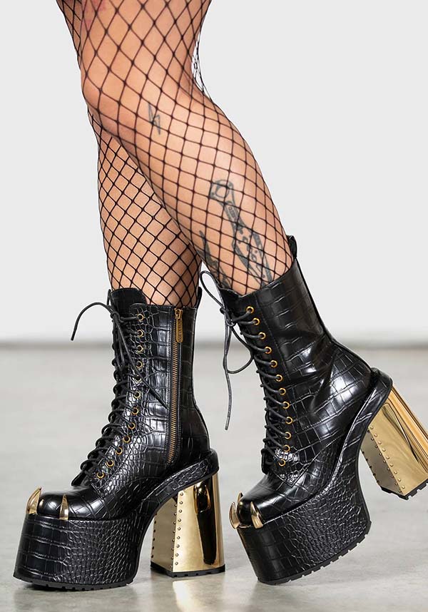Repetilia Faux Leather Snake Skin Look Boots with Gold Accents