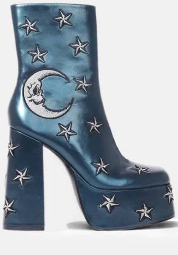 Enchanted Mooncraft Teal-Colored Heeled Chunky Ankle Boots for Women