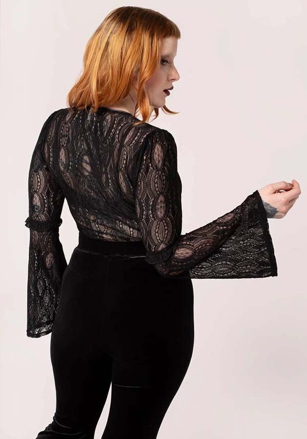 Hell Bunny Gothic Striped Black Lace Women's Top - Rhea Style