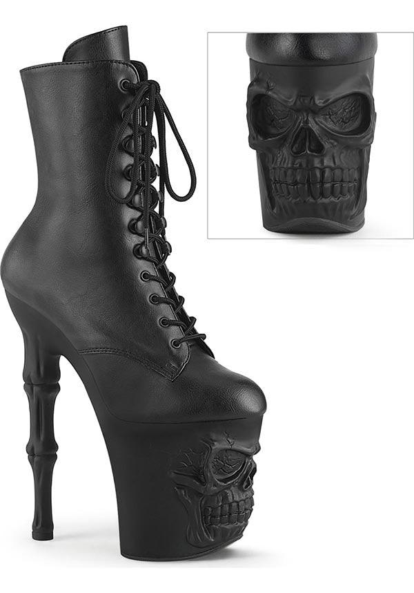 PREORDER - RAPTURE-1020 Black Faux Platform Heel Lace-Up Ankle Boots