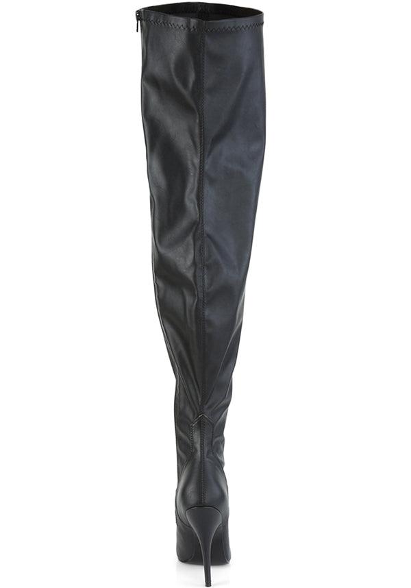 SEDUCE-3000WC Wide Calf Stretch Thigh High Boots in Black Faux Leather [Pre-Order]