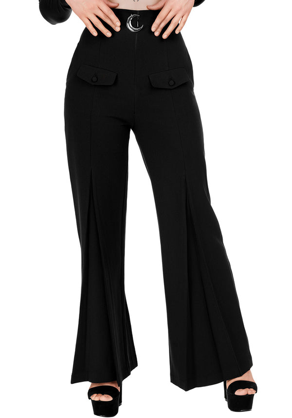 Restyle's Gothic Loretta Crescent Sky High Flared Pants for Corporate Goth Babes