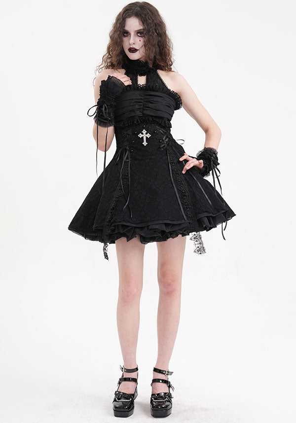 Enchanting Halter Ruffle Neck Cotton-Polyamide Dress - Unleash Your Inner Spooky Deity