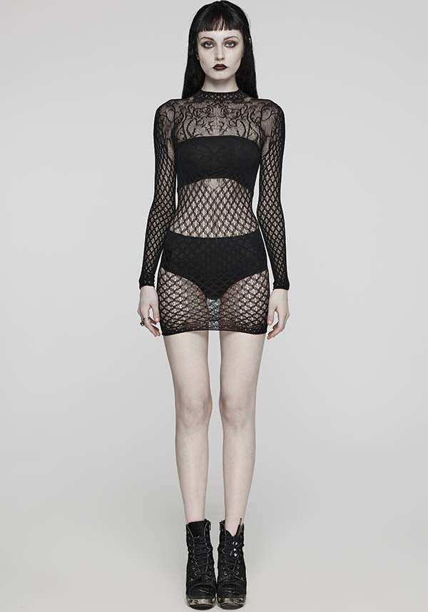 Punk Rave Super Elastic Thorn Mesh Cutout Mini Dress