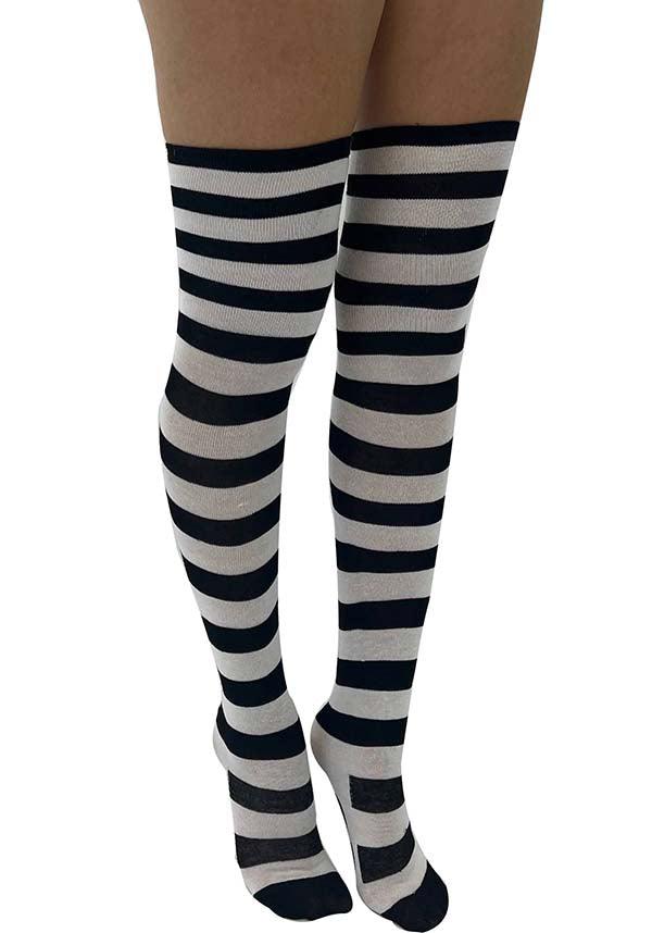 Stylish Striped Paw Print Design Over-the-Knee Fashion Socks