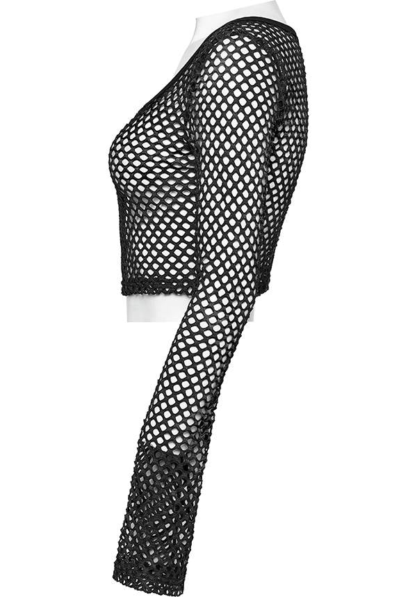 Punk Rave Badriyah Black Fishnet Long - Sleeve Crop Top