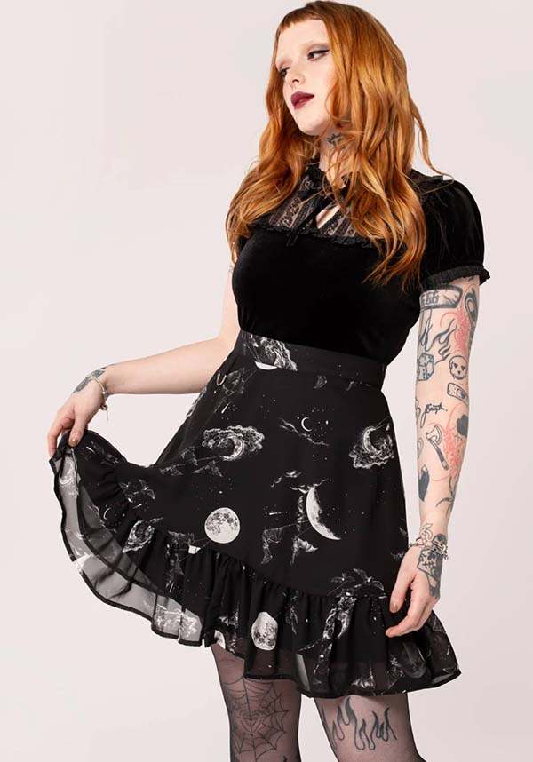 Hell Bunny's Enchanting Night Sky Printed Chiffon Mini Skirt