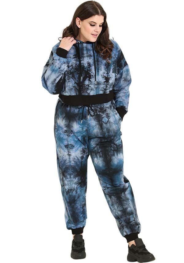 Navy Blue Tie - Dye Cropped Hell Bunny Hoodie for Relaxed Days