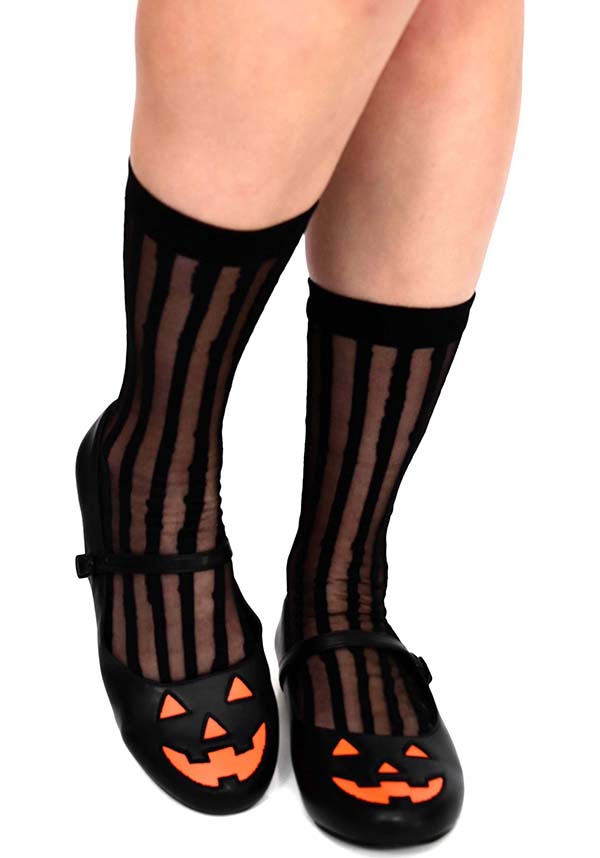 Stylish Black Mesh Socks with Vertical Stripes by Foxblood