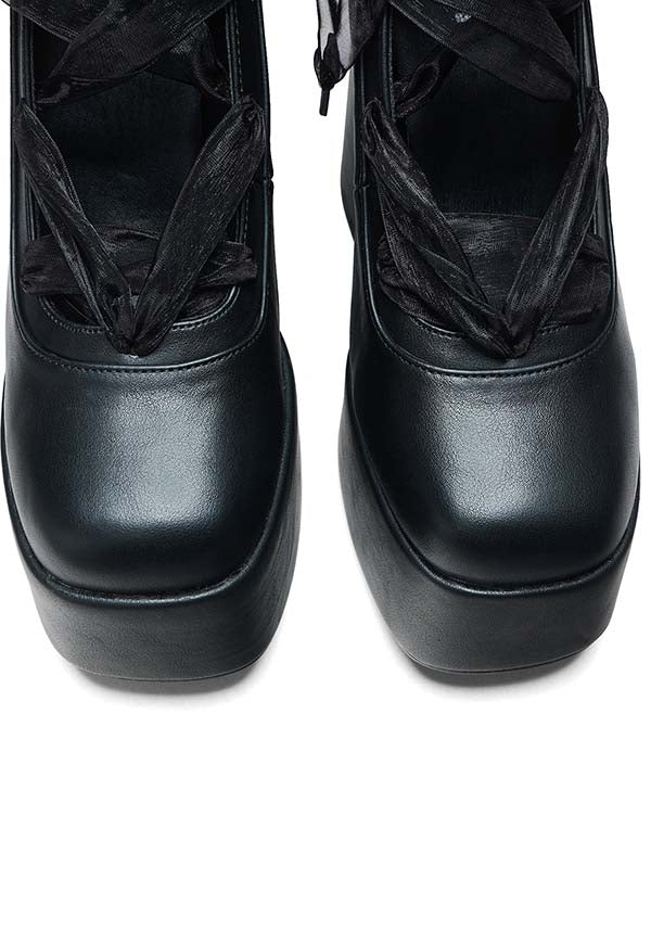 Playboy Black Vegan Leather Lace Up Mary Jane Heels for a Stunning Look
