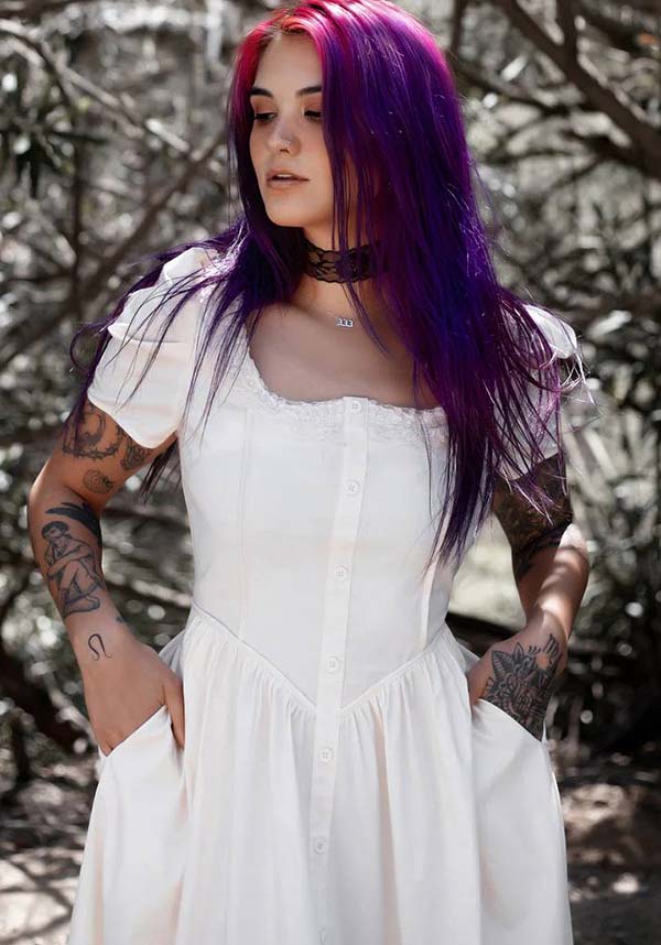 Elegant Ivory Gothic Dress by Lively Ghosts with Lace Details