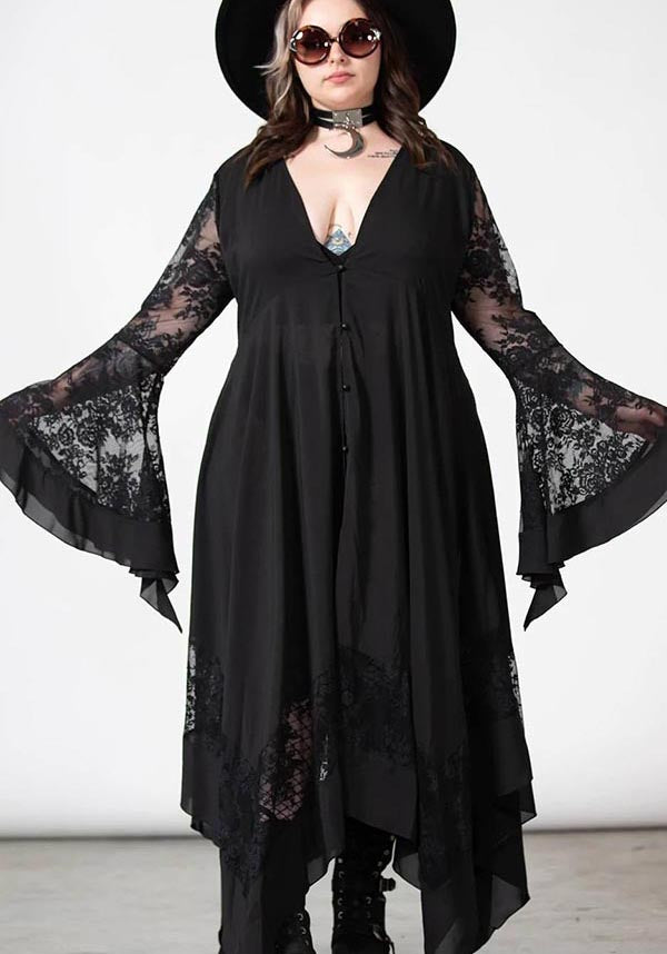 Elegant Misty Night Maxi Dress with Lace Detailing