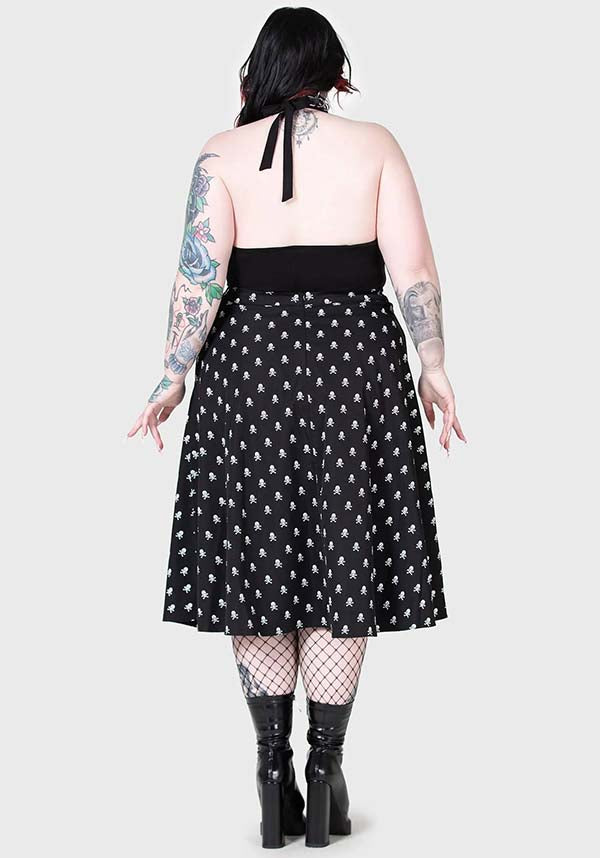 Lay Dead MIDI Skirt with Striking Skull Print