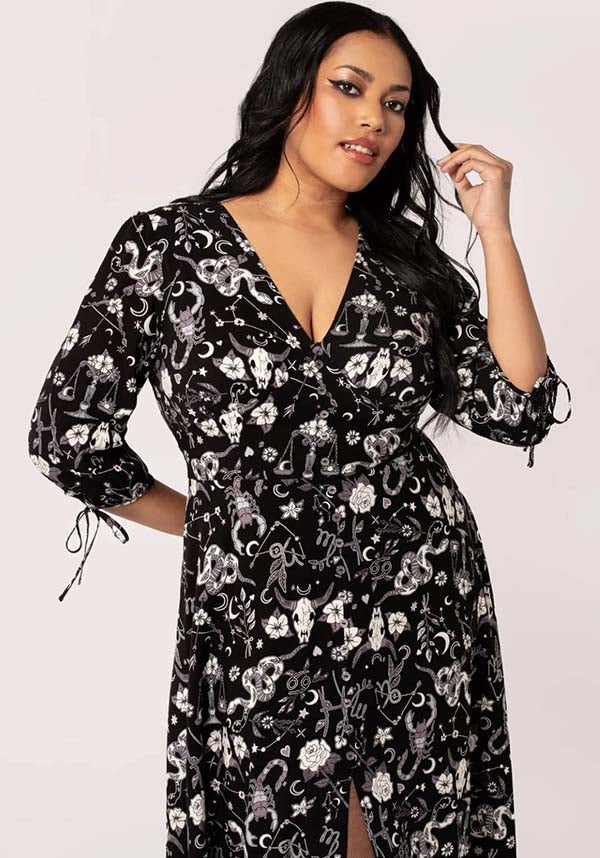Hell Bunny Celestial Star Sign Printed Viscose Midi Dress for Fashion Lovers