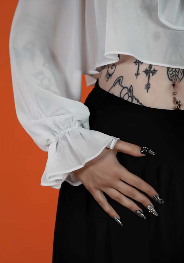 Vintage-Inspired Phantasm Long Sleeve Chiffon Top