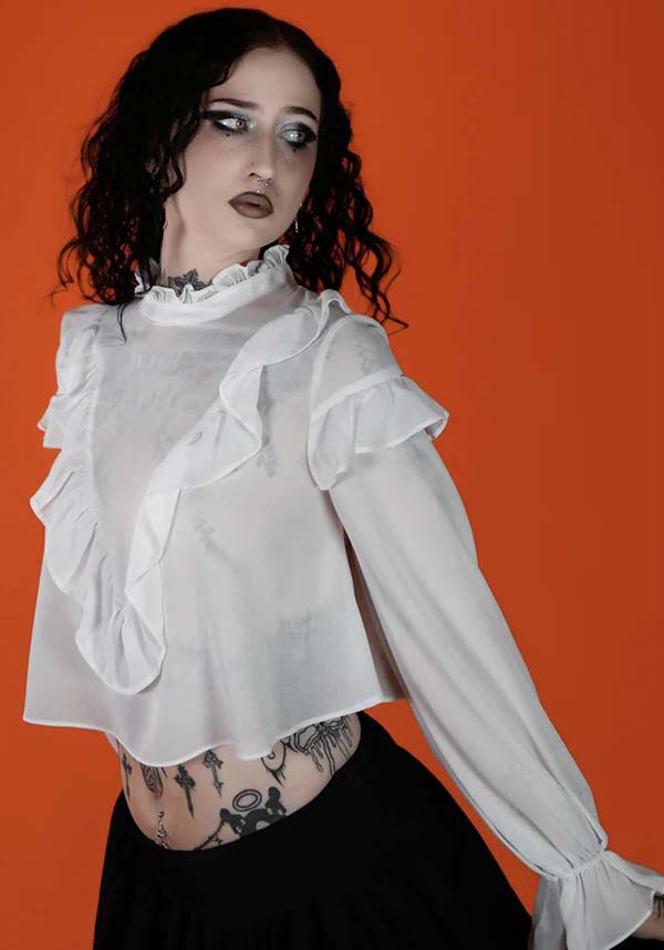 Vintage-Inspired Phantasm Long Sleeve Chiffon Top