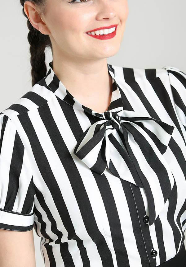 Beetlejuice-Inspired Monochrome Stripe Juno Women's Blouse | TOP