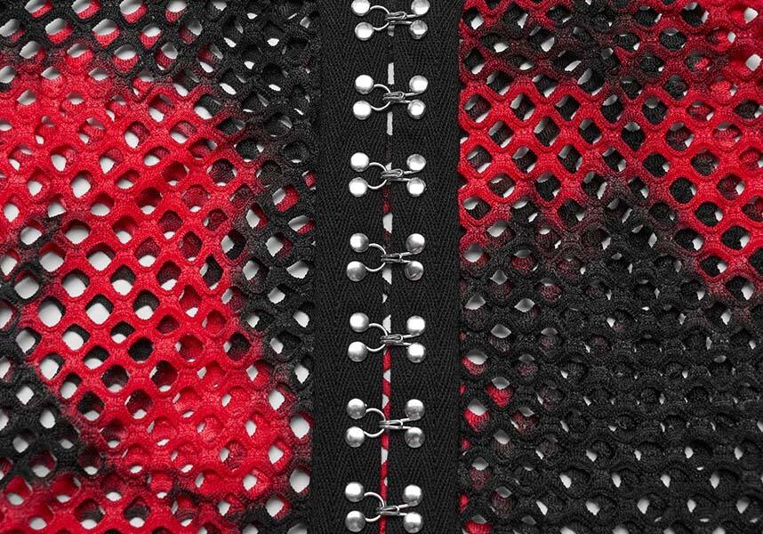 Punk Rave Badriyah Black/Red Tie-Dyed Fishnet Long Sleeve Crop Top