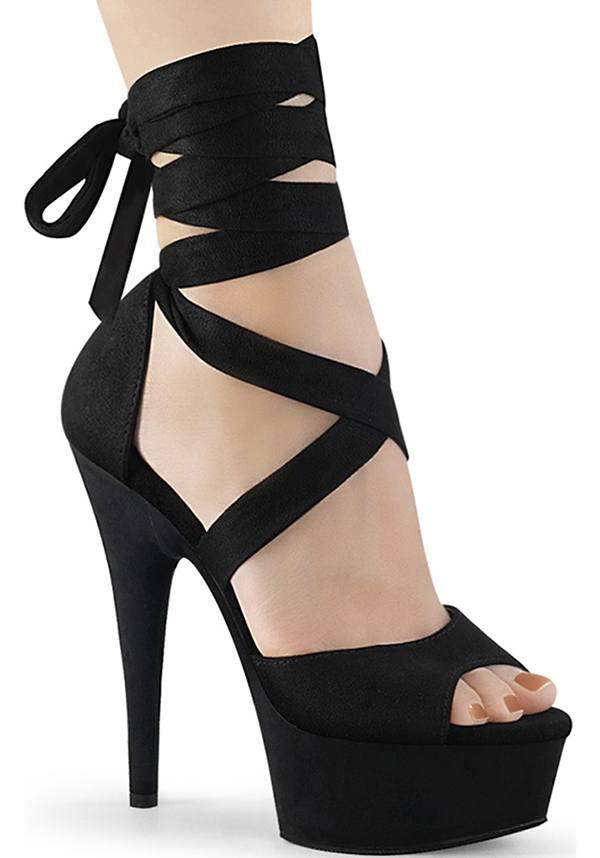 Black Vegan Suede Platform Heel Preorder Women's Delight-679 Criss Cross Ankle Wrap High Heel Shoes