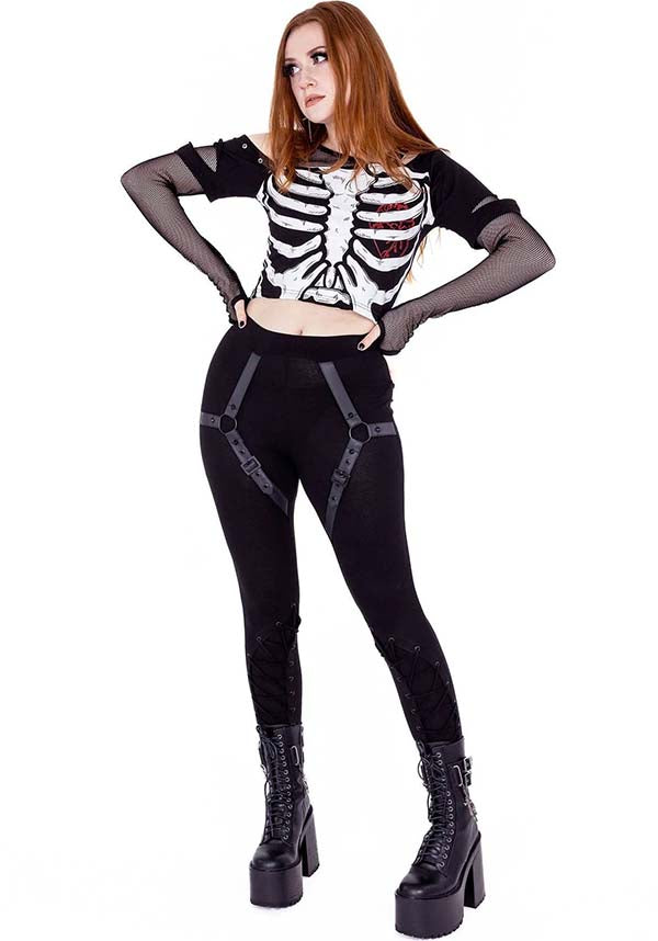 Poizen Industries Bare Bones Fashionable Crop Top with Attached Fishnet Sleeves