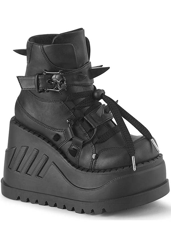 PRE-ORDER: Demonia STOMP-60 Black Platform Lace-Up Front Ankle Boots for Alternative Style