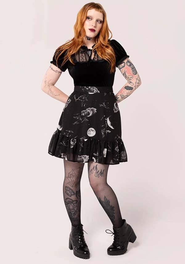 Hell Bunny's Enchanting Night Sky Printed Chiffon Mini Skirt