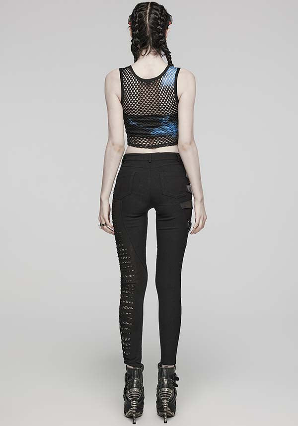 Punk Rave Rue Distressed Elastic Jeans with Asymmetric Design