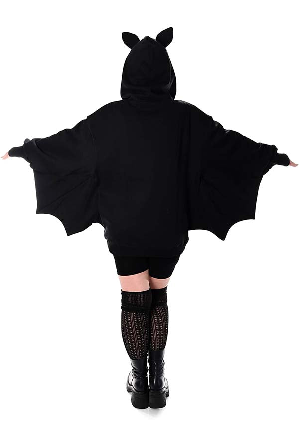 Foxblood 2024 Halloween Oversized Batwing Zip-up Hoodie with Bat Ears
