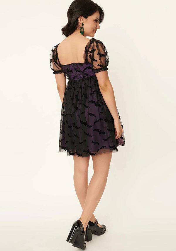 Unique Vintage Purple Bat Mesh Patterned Chiffon Babydoll Dress for Women
