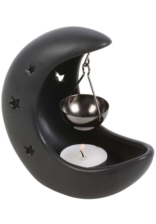 Elegant Hanging Black Crescent Moon Oil Burner for Magical Home Decor