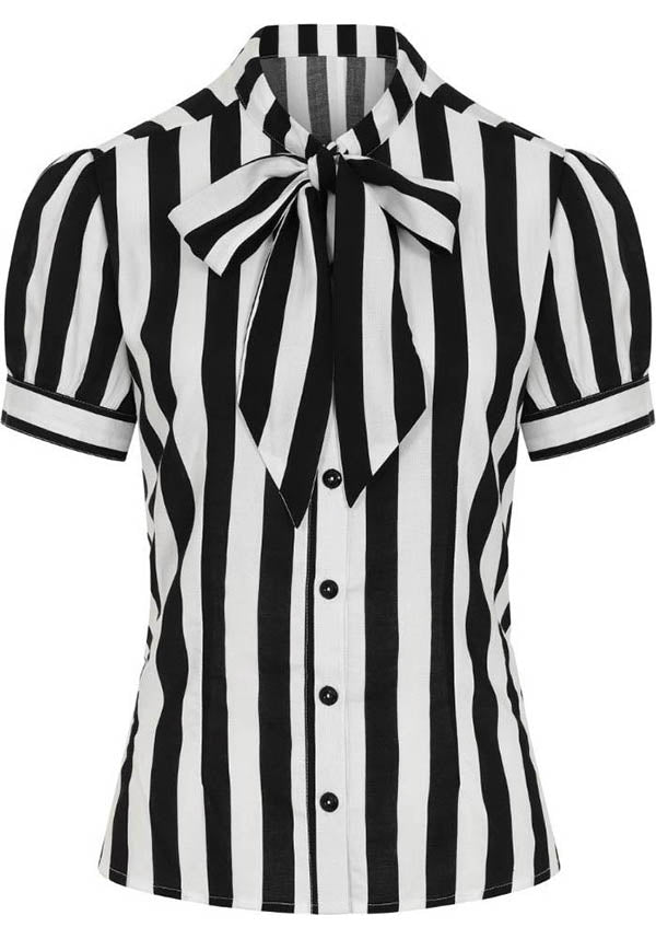 Beetlejuice-Inspired Monochrome Stripe Juno Women's Blouse | TOP