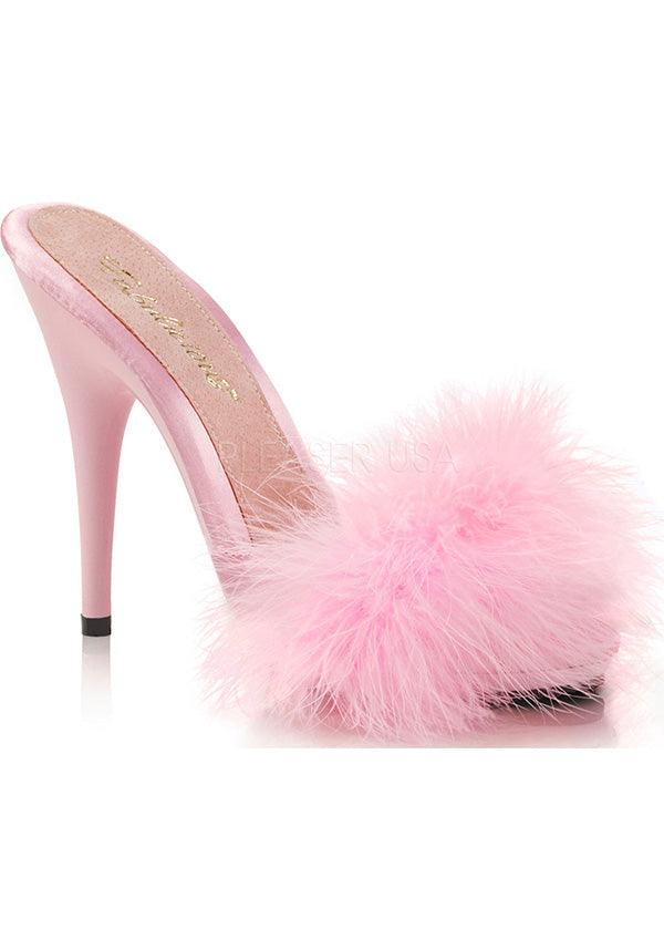 POISE-501F Baby Pink Fluffy Marabou Open-Toe Heels [PREORDER]