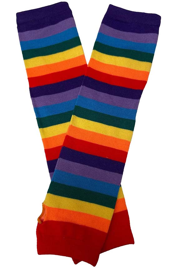Rainbow Striped Knitted Fingerless Cotton Gloves for Proud Wear