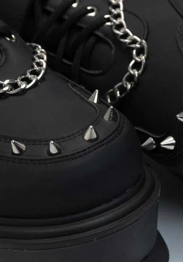 Retrograde All - Black Vegan Leather Platform Shoes for Goths and Punks