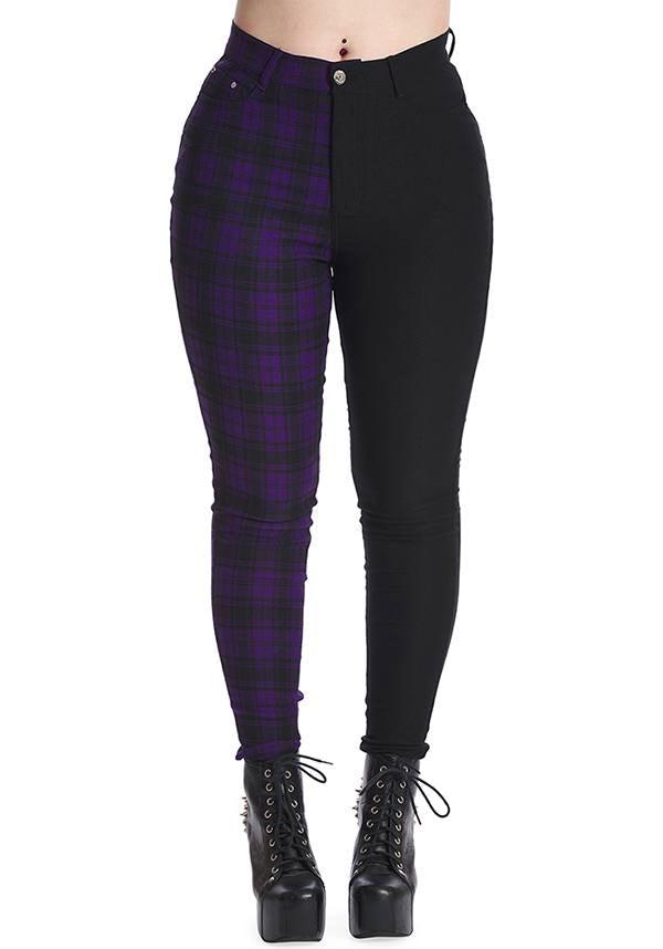Eye - Catching Purple and Black Checked Kaori High - Waisted Pants