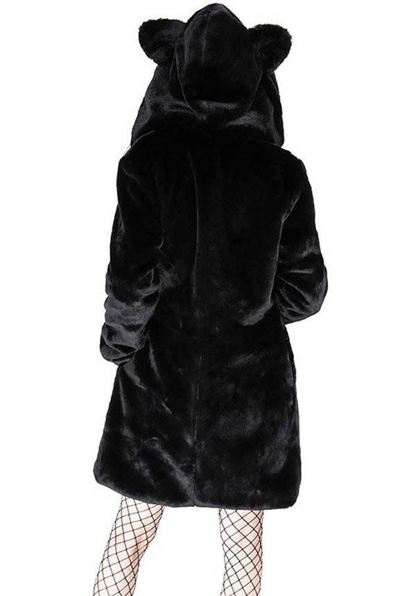 Stylish Restyle Black Faux Fur Winter Coat with Cat Ears