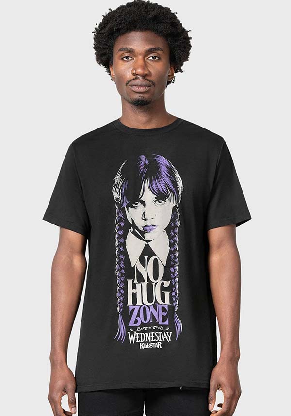 Jet Black Ray Unisex Crew Neck T-Shirt with 'No Hug Zone' Graphic
