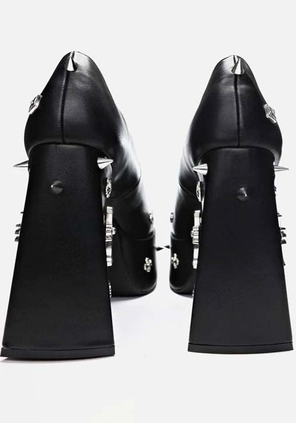 Stylish Black Devil Tears Platform Heels with Decorative Studs