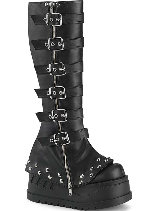 Demonia STOMP-223 Knee-High Black Platform Boots [Pre-Order]