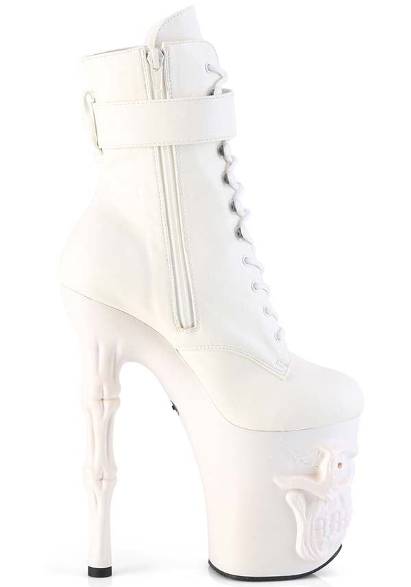 PREORDER - RAPTURE-1020STR-LT White Platform Lace - Up Front Ankle Boots
